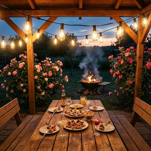 25-Light 50 ft. Indoor/Outdoor Plug-In Integrated LED Fairy String Light, ST38 LED Bulbs,2700K Lighting for Patio Garden