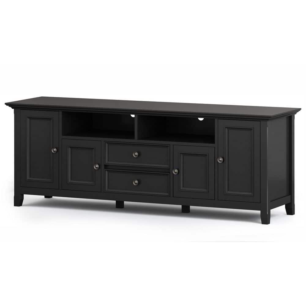 Amherst Black Solid Wood 72" TV Media Stand with Cabinets