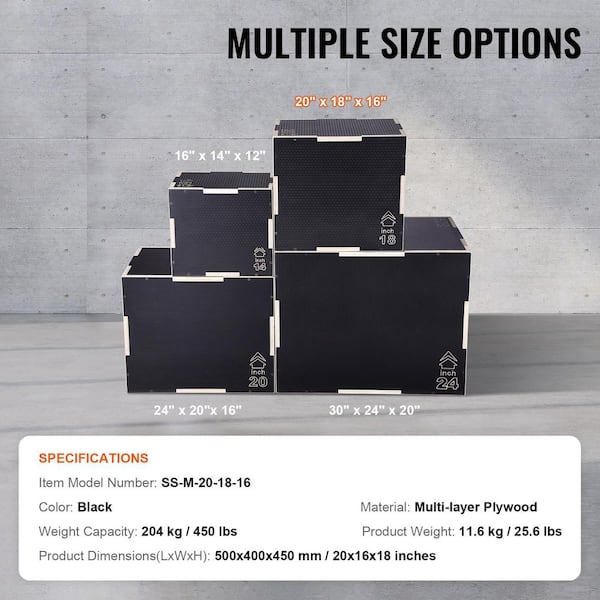 SKYSHALO 3 In. 1 Plyometric Jump Box 20/18/16 In. Wooden Plyo Bo, Platform And Jumping Agility Box,Anti-Slip Fitness Exercise Box