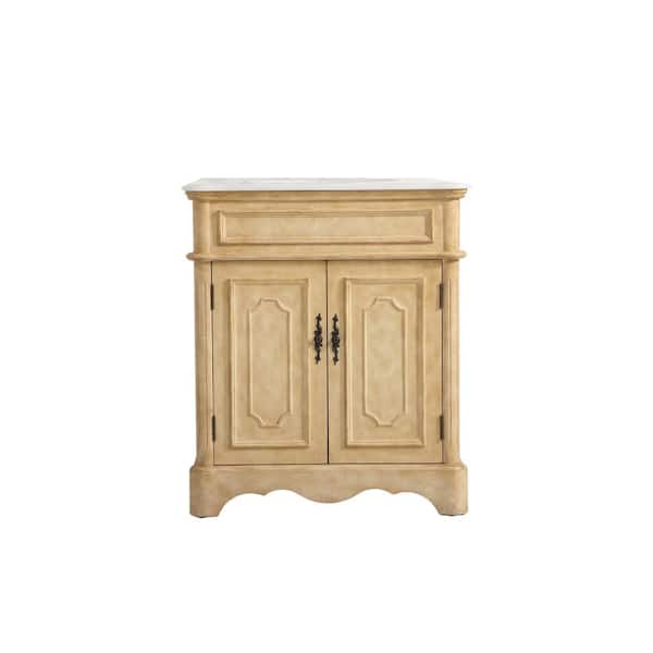 Unbranded Simply Living 30 in. W x 21.5 in. D x 35 in. H Bath Vanity in Antique Beige with White Marble Top