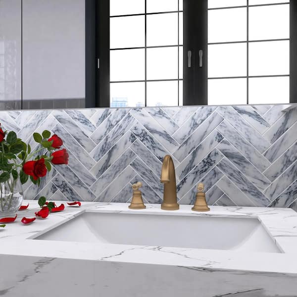 unoa 【Marble stone】No sleeve design MOLOVO Natural White and Blue 1.89 in. x 7.8 Subway Polished
