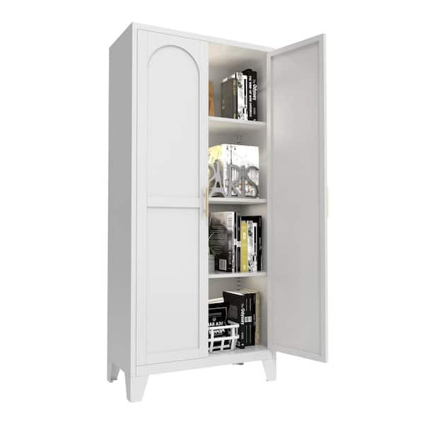 61 in. 2-Shapely Doors Cabinet, Metal Storage Cabinet with Doors and Adjustable Shelves in White