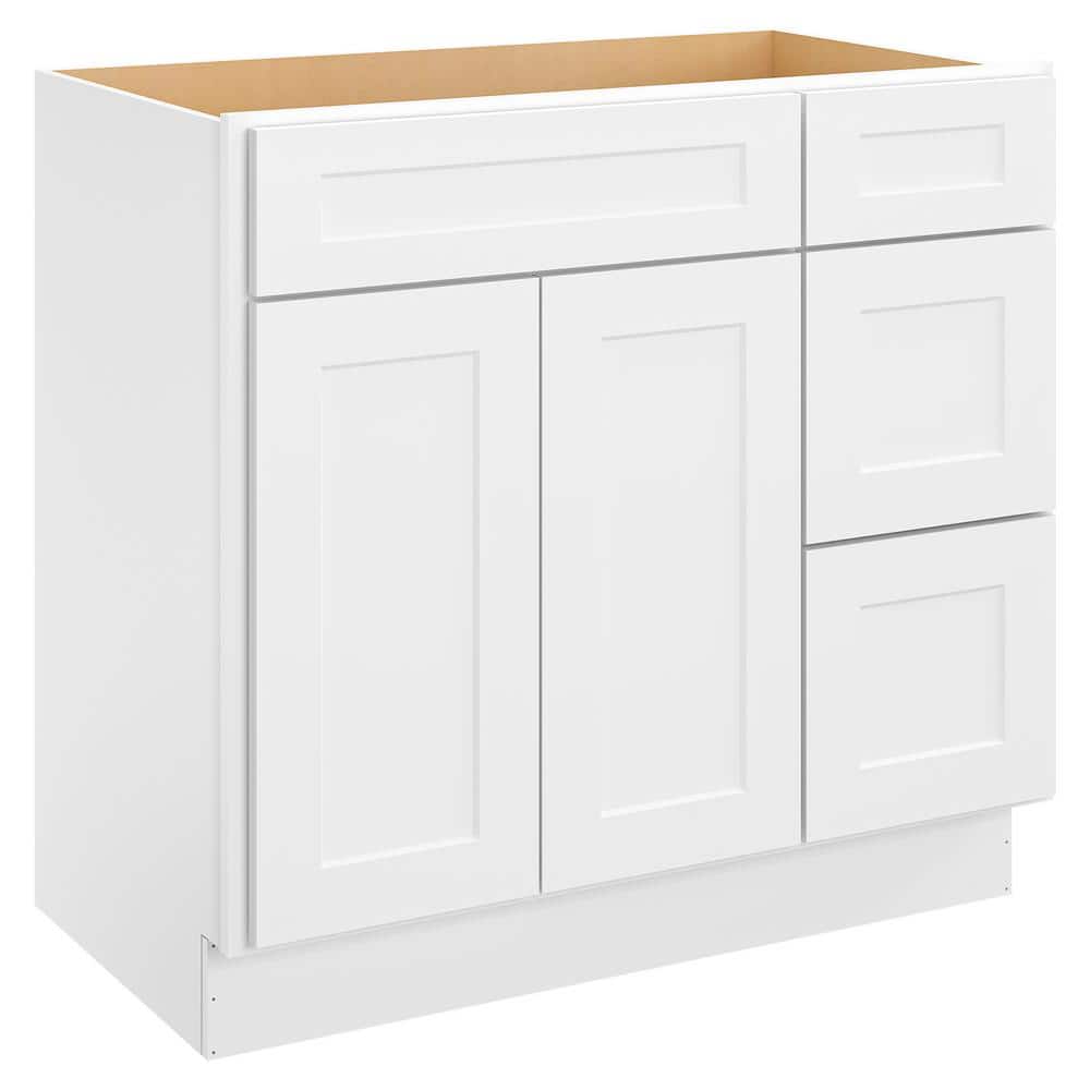 HOMEIBRO 36-in W X 21-in D X 34.5-in H in Shaker White Plywood Ready to Assemble Floor Vanity Sink Base Kitchen Cabinet -  HD-SW-V3621DR-A