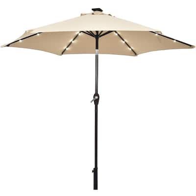 9 ft. Table Market Yard Outdoor Patio Umbrella with Solar LED Lights in Beige