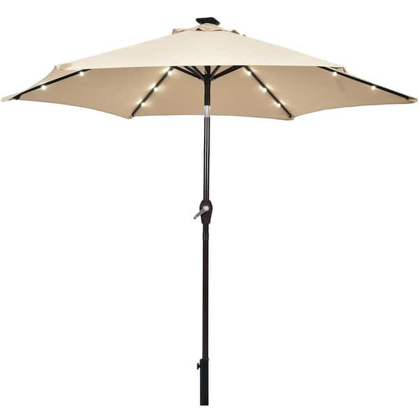 Gymax 9 ft. Table Market Patio Umbrella Yard Outdoor with Solar LED Lights Beige