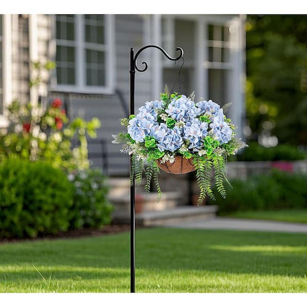21.3 in. Blue Outdoor Artificial Hydrangea Flower in Basket Garden
