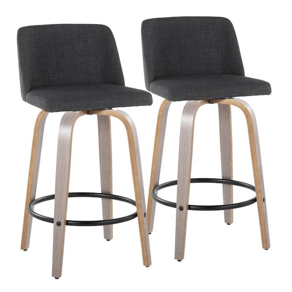 Lumisource Toriano 25.5 in. Charcoal Fabric, Light Grey Wood and Black Metal Fixed-Height Counter Stool (Set of 2)