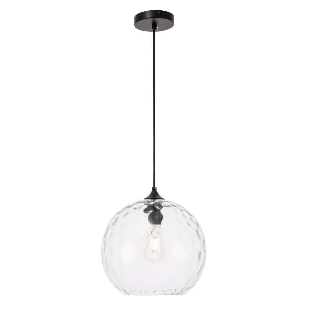 Timeless Home Gardner 11.8 in. W x 10.7 in. H 1-Light Black Pendant with Cl