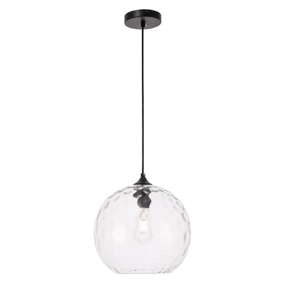 Unbranded Timeless Home Gardner 11.8 in. W x 10.7 in. H 1-Light Black Pendant with Clear Glass Shade Glass