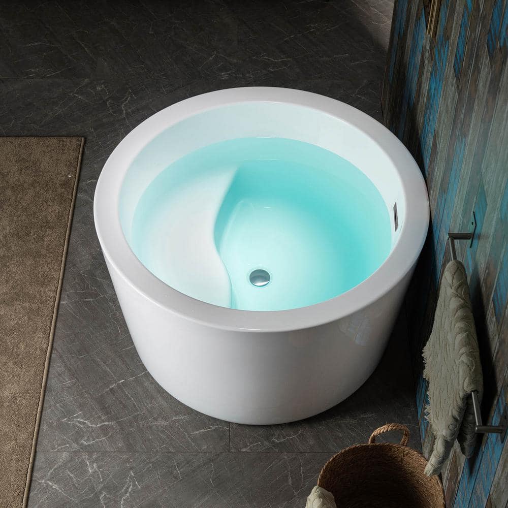 41'' Round White Acrylic Freestanding Soaking Bathtub with Integrated Seat
