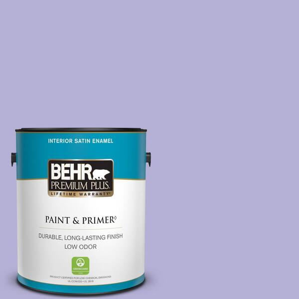 BEHR PREMIUM PLUS 1 gal. #630B-4 Freesia Purple Satin Enamel Low Odor Interior Paint & Primer