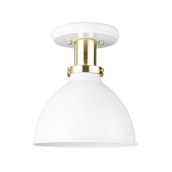 Globe Electric Pearl 9 in. 1-Light Matte White Semi-Flush Mount Ceiling Light with Matte Gold Accent