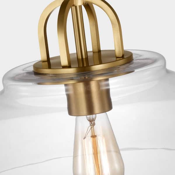 SCOTT LIVING - Payton 75-Watt 1-Light Satin Brass Medium Pendant Light with Clear Glass Shade and No Bulbs Included