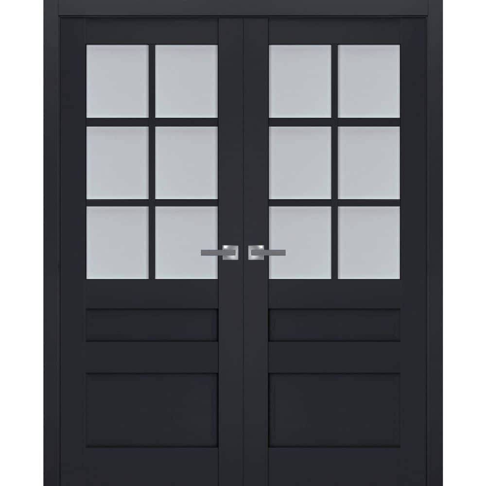64 in. x 96 in. 2 Panel Antracite Finished Solid Wood Sliding Door with Hardware price history on PriceWatchPro