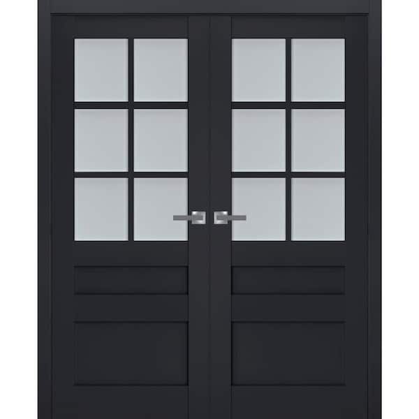 84 in. x 96 in. 2 Panel Antracite Finished Solid Wood Sliding Door with Hardware
