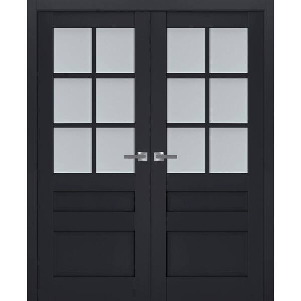 Sartodoors 56 in. x 84 in. 2 Panel Antracite Finished Solid Wood Sliding Door with Hardware