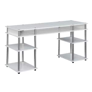 Designs2Go 59 in. Rectangle White Particle Board Writing Desk with Shelves and Tool Assembly