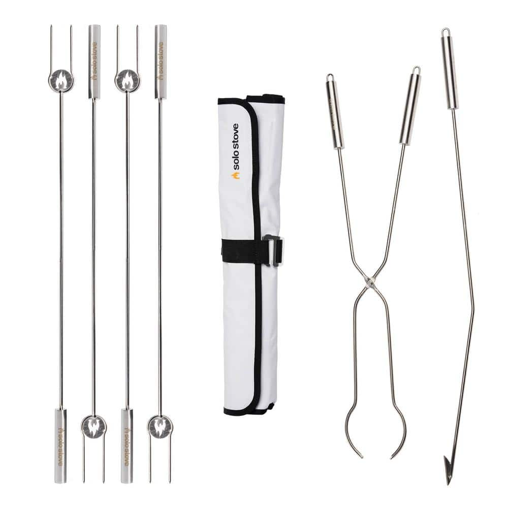 Solo Stove Stainless Steel 6 Piece Fire Pit Tools Bundle - Includes(1) Poker, (1)Grabber and (4)Roasting Sticks