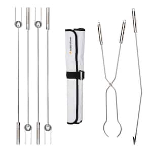 Stainless Steel 6 Piece Fire Pit Tools Bundle - Includes(1) Poker, (1)Grabber and (4)Roasting Sticks