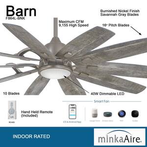 Barn 65 in. Integrated LED Indoor Burnished Nickel Smart Ceiling Fan with Light with Remote Control