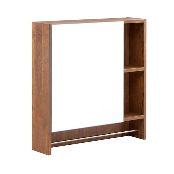 21.65 in. W x 21.26 in. H Rectangular Walnut Surface Mount Medicine Cabinet with Mirror Towel Bar Easy Installation