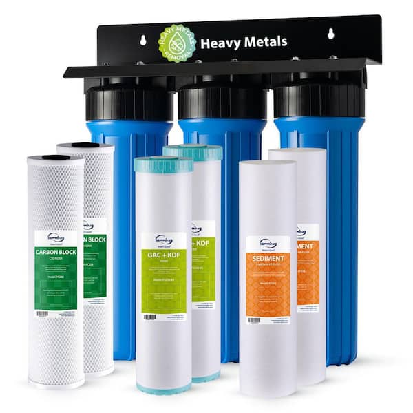 3-Stage Whole House Water Filter System, Removes Chlorine, Lead, Mercury, H2S, and Heavy Metals, w/ Extra Filter Set