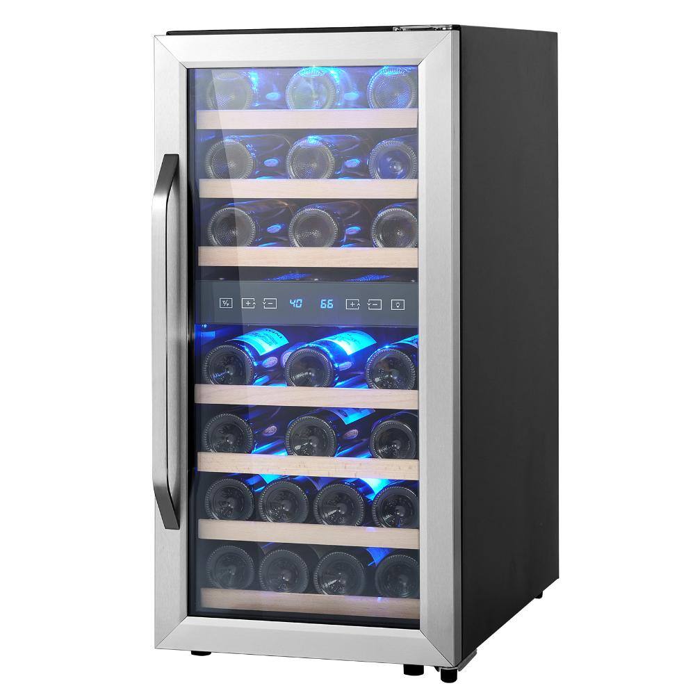 33-Bottle Dual Zone Wine Cooler Holds Freestanding Wine Fridge with UV-Blocking Glass Door and Quiet 41 dB Cooling
