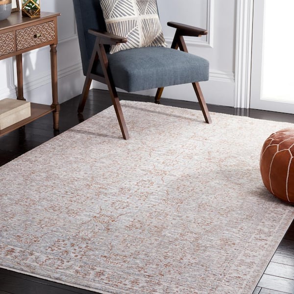 Marmara Beige/Blue Rust 7 ft. x 7 ft. Square Abstract Border Area Rug