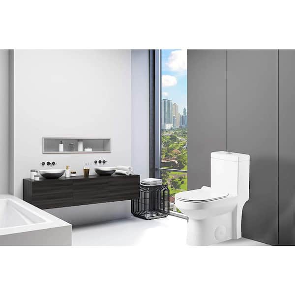 Fine Fixtures Dual-Flush Round One-Piece Toilet 10 Rough in Seat Included