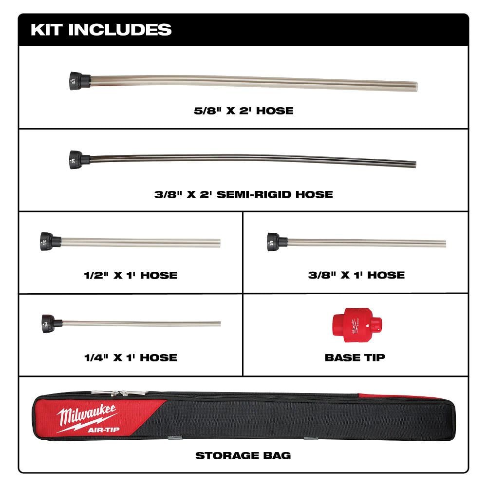 Milwaukee AIR-TIP Long Reach Flexible Micro Hose Set for Wet/Dry Vacuums
