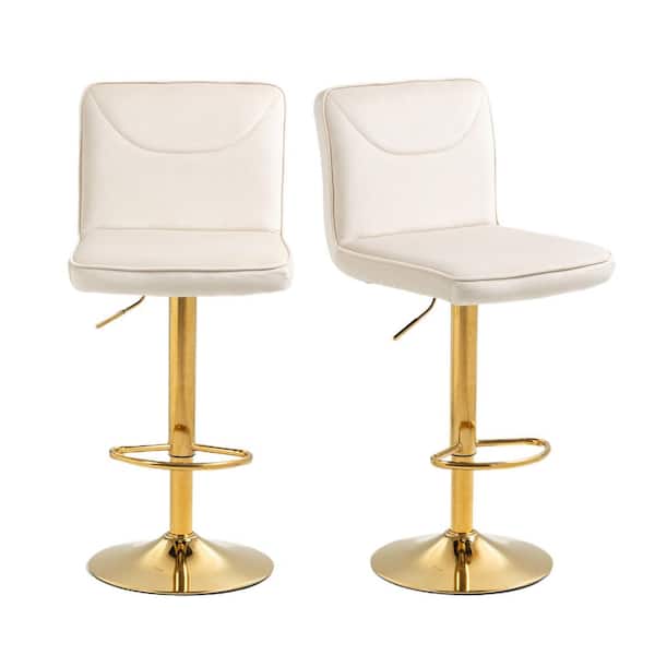 HOMEFUN 46 in. Ivory Velvet Metal Frame Adjustable Cushioned Bar Stools with Back and Footrest (Set of 2)