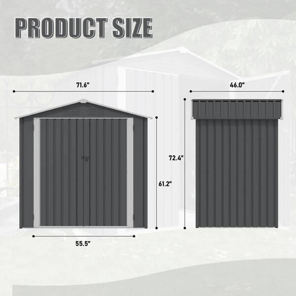 Unbranded - 6 ft. W x 4 ft. D Storage Metal Shed with Sliding Doors and Air Vent for Outdoor to Store Bikes, Tools, Grey(24 sq. ft.)
