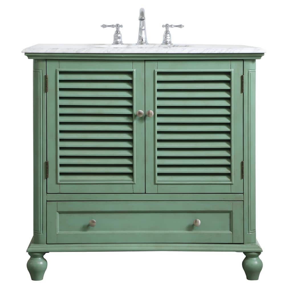 Simply Living 36 in. Single Bathroom Vanity in Vintage Mint with Marble Van