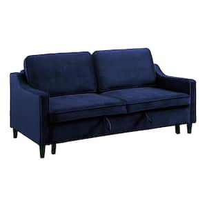 Metteo 71.5 in. Slope Arm Velvet Upholstered Convertible Studio Rectangle Sofa with Pull-out Bed in. Navy color
