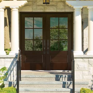 72 in. x 80 in. Vista Grande Stained Right-Hand Inswing 6-Lite Clear Glass Fiberglass Prehung Front Door and Vinyl Frame