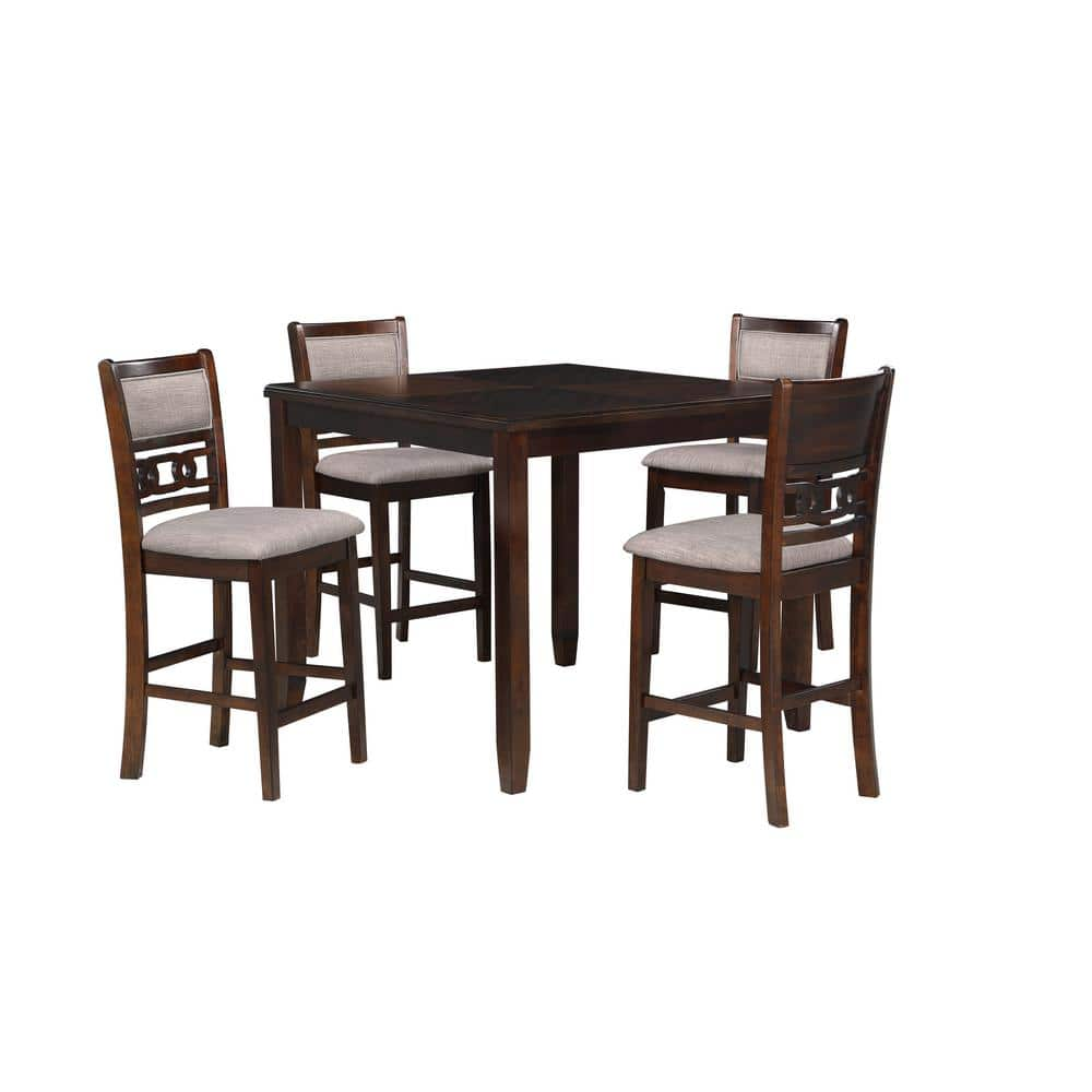 NEW CLASSIC HOME FURNISHINGS Gia 5-Piece Wood Counter Set with 42 in. Counter Table and 4 Chairs, Cherry, Red