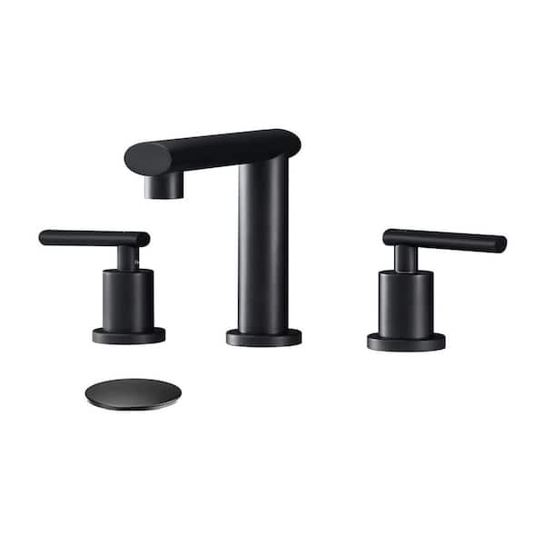 8 in. Widespread Double Handle Bathroom Faucet with Drain Kit Included in Black