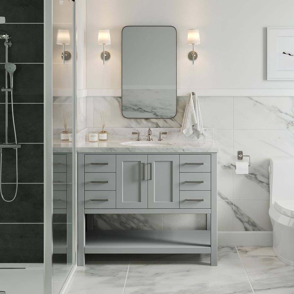 Gray Solid Wood 42'' Single Freestanding Bathroom Vanity Base