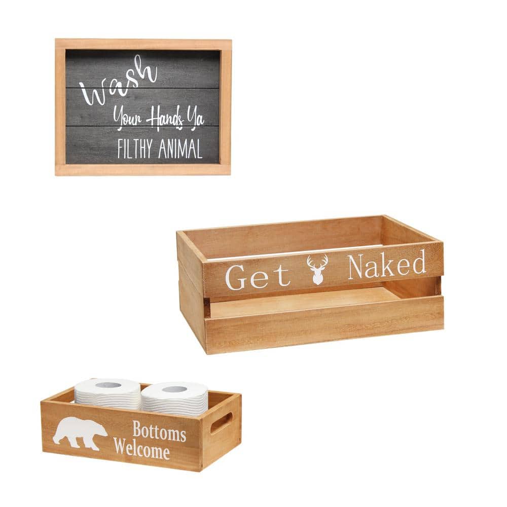 Three Piece Decorative Wood Bathroom Set, Large, Cabin/Lodge/Rustic (1 Towe