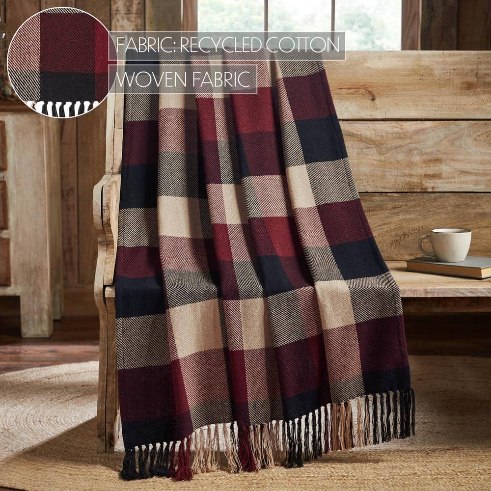 Heritage Farms Burgundy and Oatmeal Cotton Check Throw Blanket