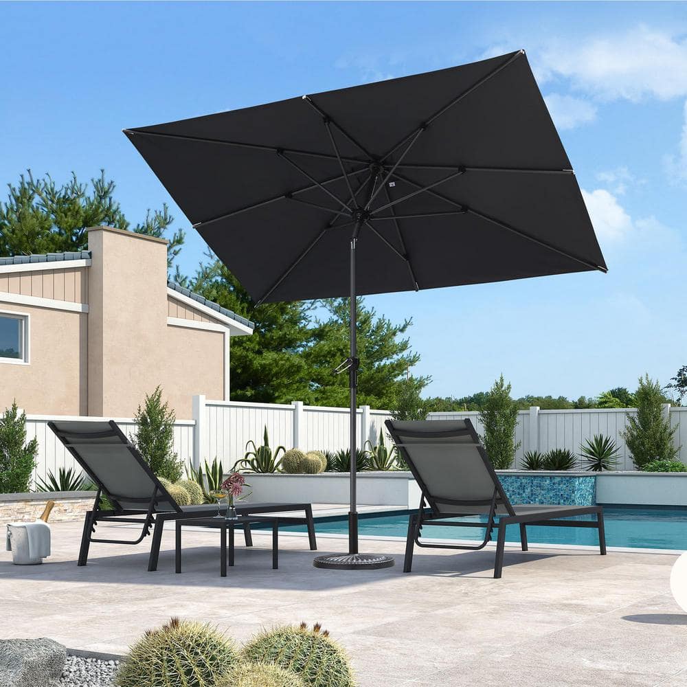 9 ft. Rectangular Gray Aluminum Market Umbrella with Manual Tilt