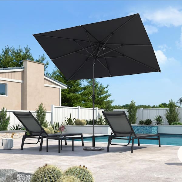 6 ft. x 9 ft. Square Aluminum Auto-Tilt Outdoor Patio Market Umbrella in Gray