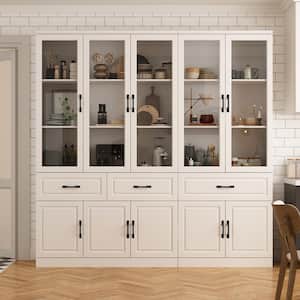 White Wood Storage Cabinet Combination Cabinet W/Adjustable Shelves, Glass Doors (78.7 in. W x 15.7 in. D x 78.7 in. H)