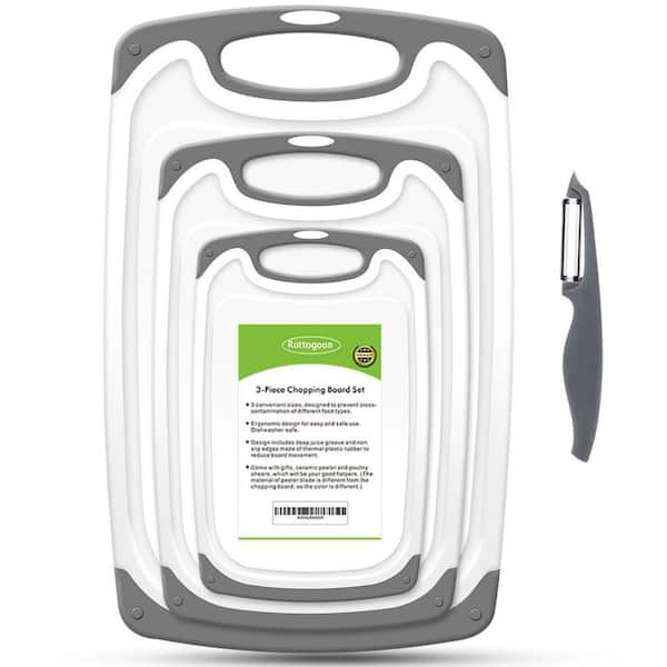 4-Piece Plastic Cutting Board Set (S,M,L) 15.74 x 9.56 in. Rectangular w/ Non-Slip Feet and Juice Groove Dishwasher Safe