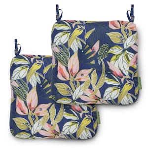 Vera Bradley 19 in. L x 19 in. W x 5 in. Thick, 2-Pack Patio Chair Cushions in Rain Forest Leaves Blue