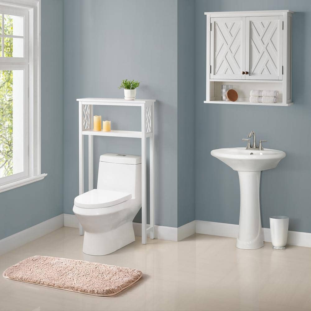 White Wood Over-the-Toilet Storage Cabinet with Doors