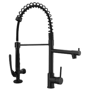 The Single-Handle Kitchen Pull Down Sprayer Kitchen Faucet with Modern Spring Kitchen Sink Faucet in Matte Black