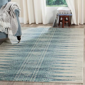 Evoke Ivory/Turquoise Doormat 2 ft. x 4 ft. Geometric Area Rug