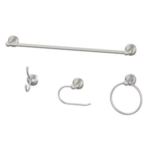 Ivie 4-Piece Bath Hardware Set with Towel Ring, Toilet Paper Holder, Robe Hook and 24 in. Towel Bar in Brushed Nickel