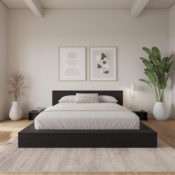 Kanso 4-Piece Black Wood King Size Low-Profile Platform Bedroom Set